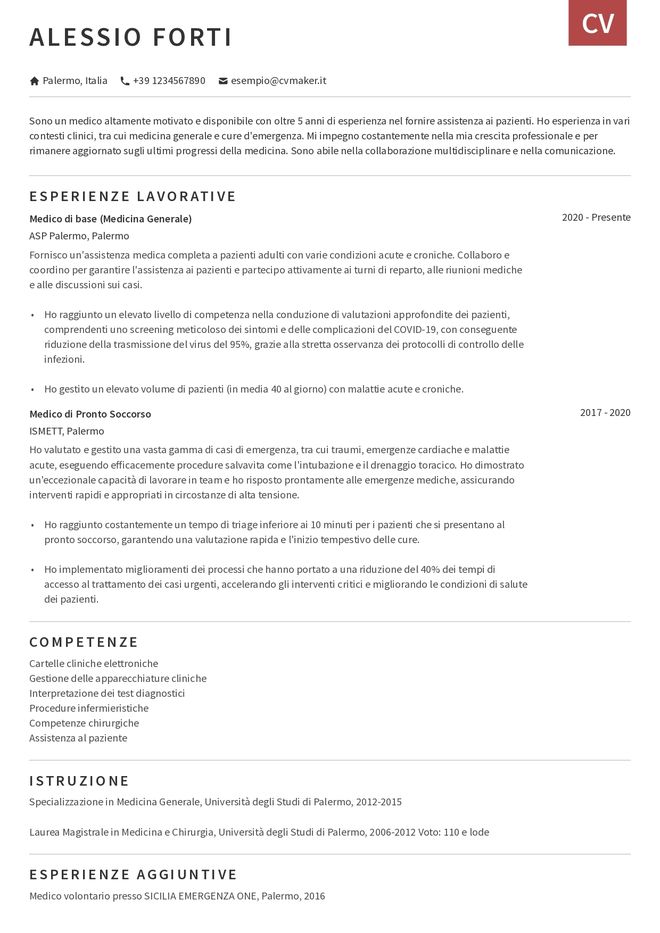 esempio di CV per medico