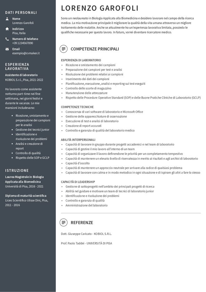 esempio di CV funzionale