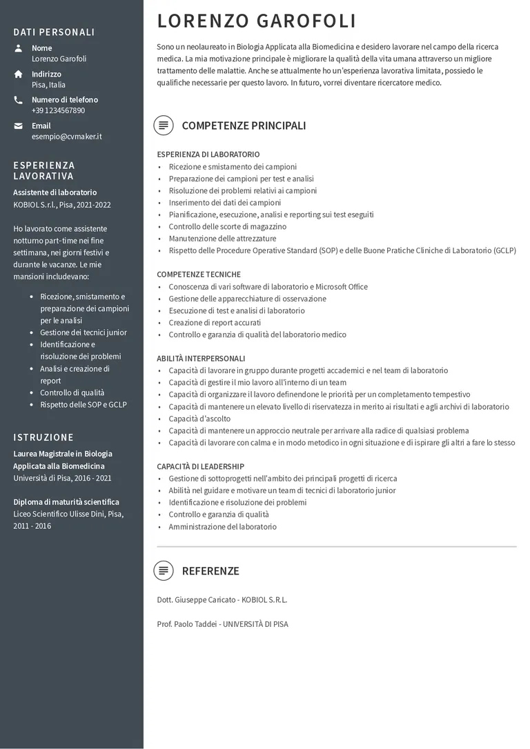 esempio di CV funzionale