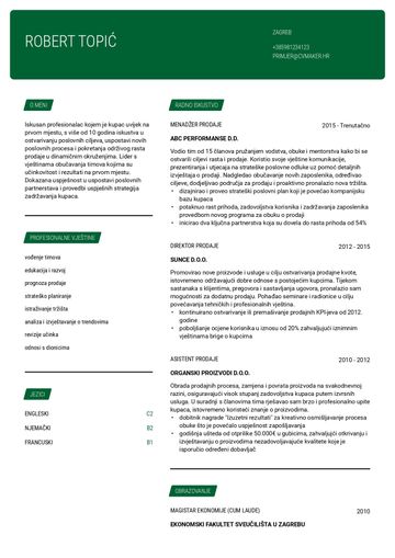 Primjer životopisa za prodajnog profesionalca