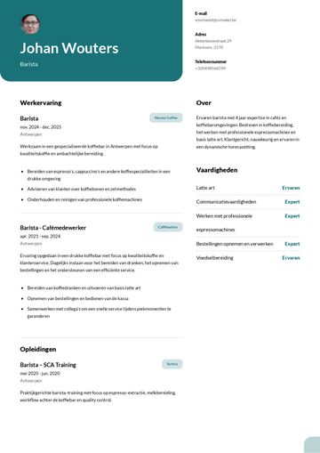 Barista cv voorbeeld