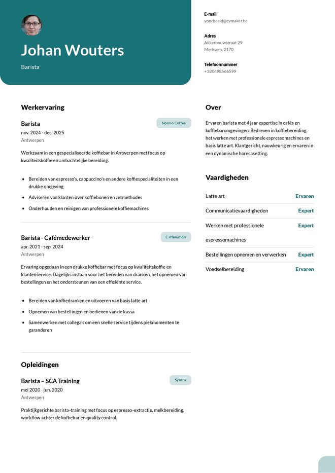 Barista cv voorbeeld