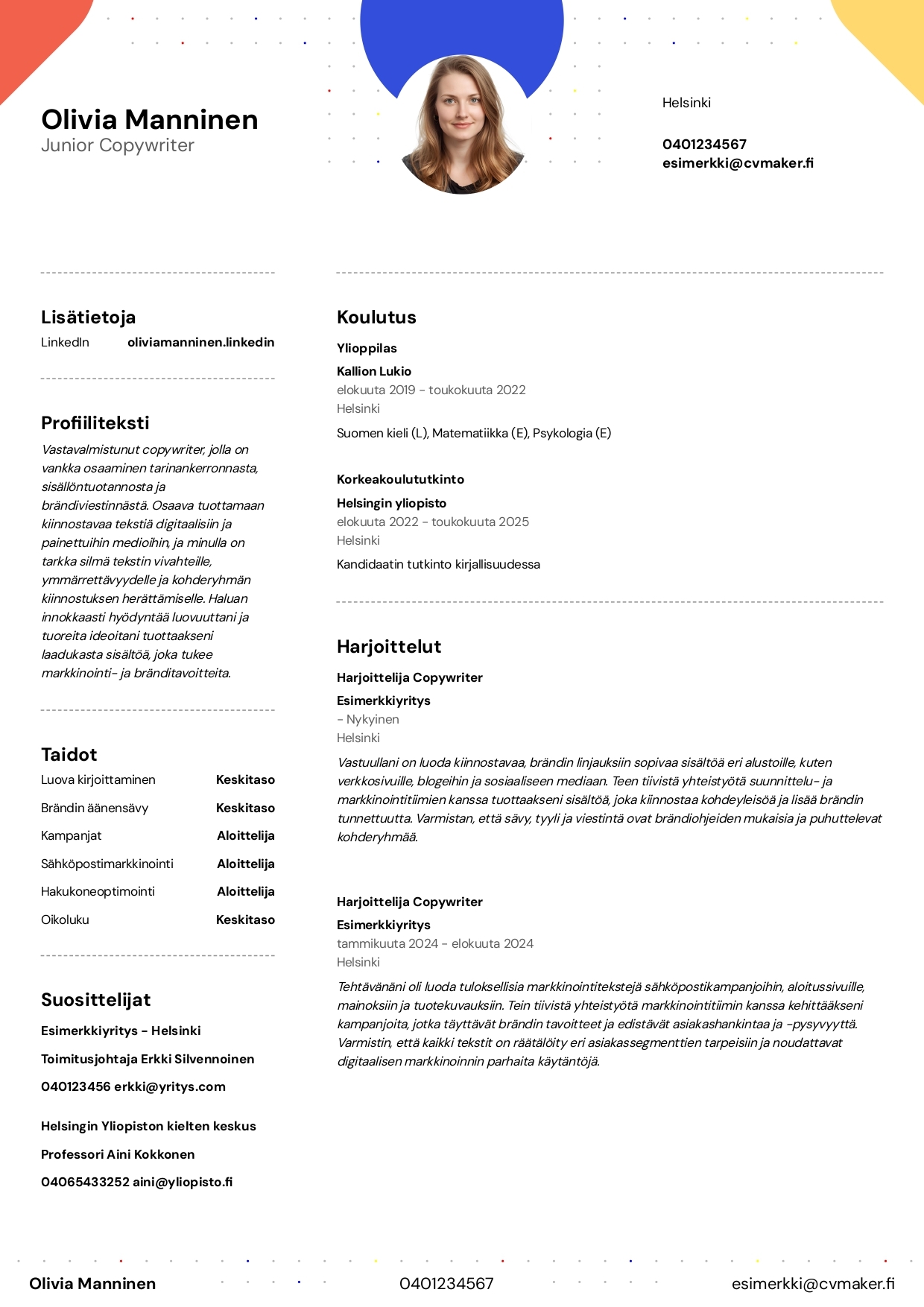 Esimerkki copywriter CV:stä