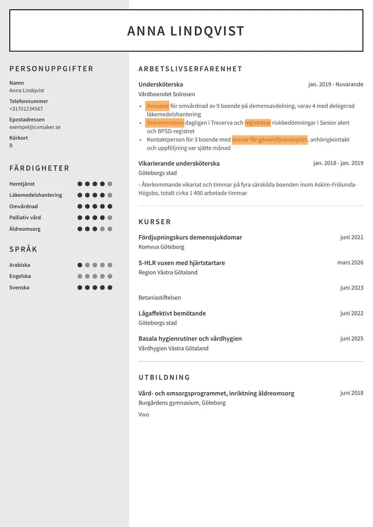 Exempel på ATS-anpassade CV:n Auckland
