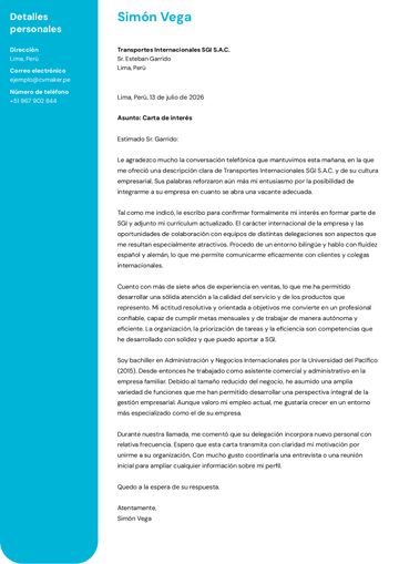 carta de presentación plantilla california azul