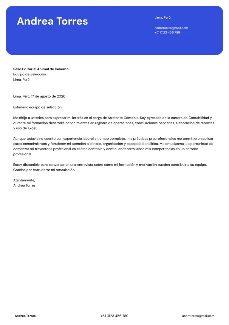 Ejemplo de carta de presentación para contador sin experiencia