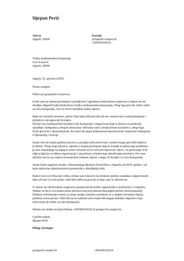 motivacijsko pismo predložak toronto