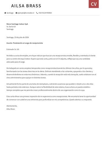carta de presentación plantilla otago rojo