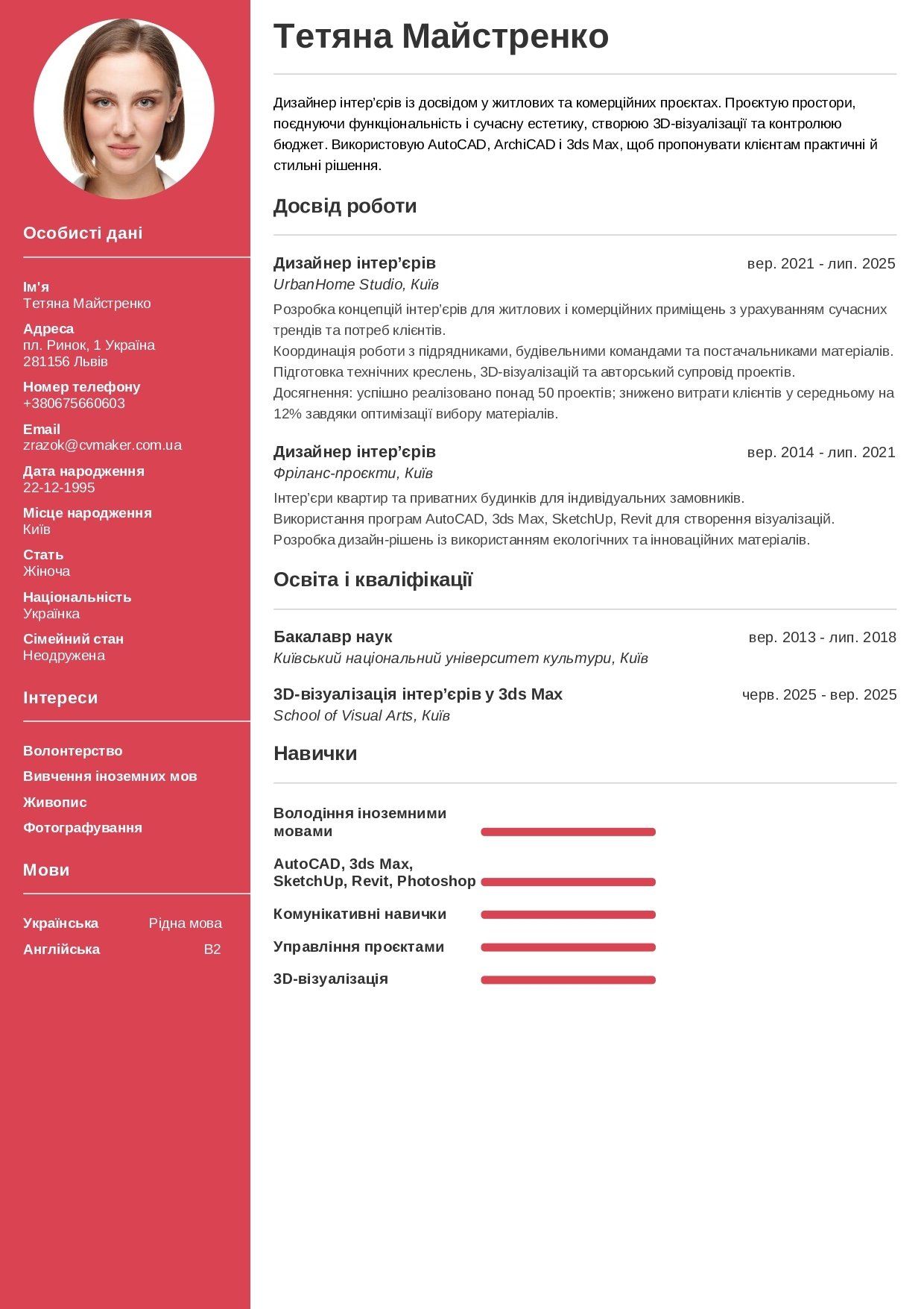 Приклад резюме дизайнера