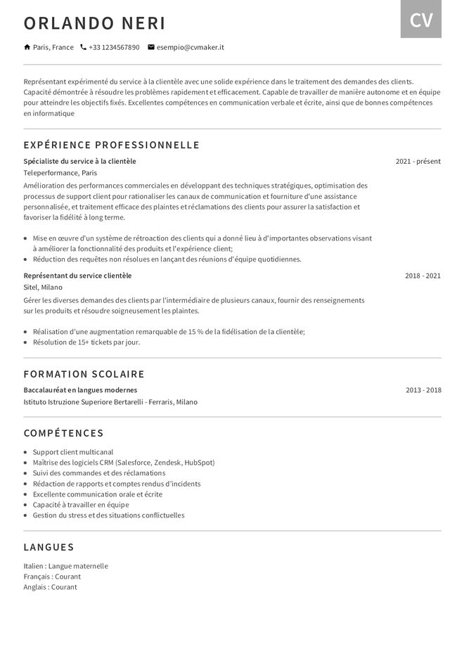 Esempio di CV in francese