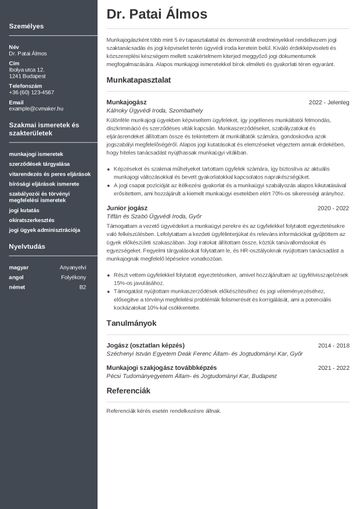 Minta önéletrajz jogász számára