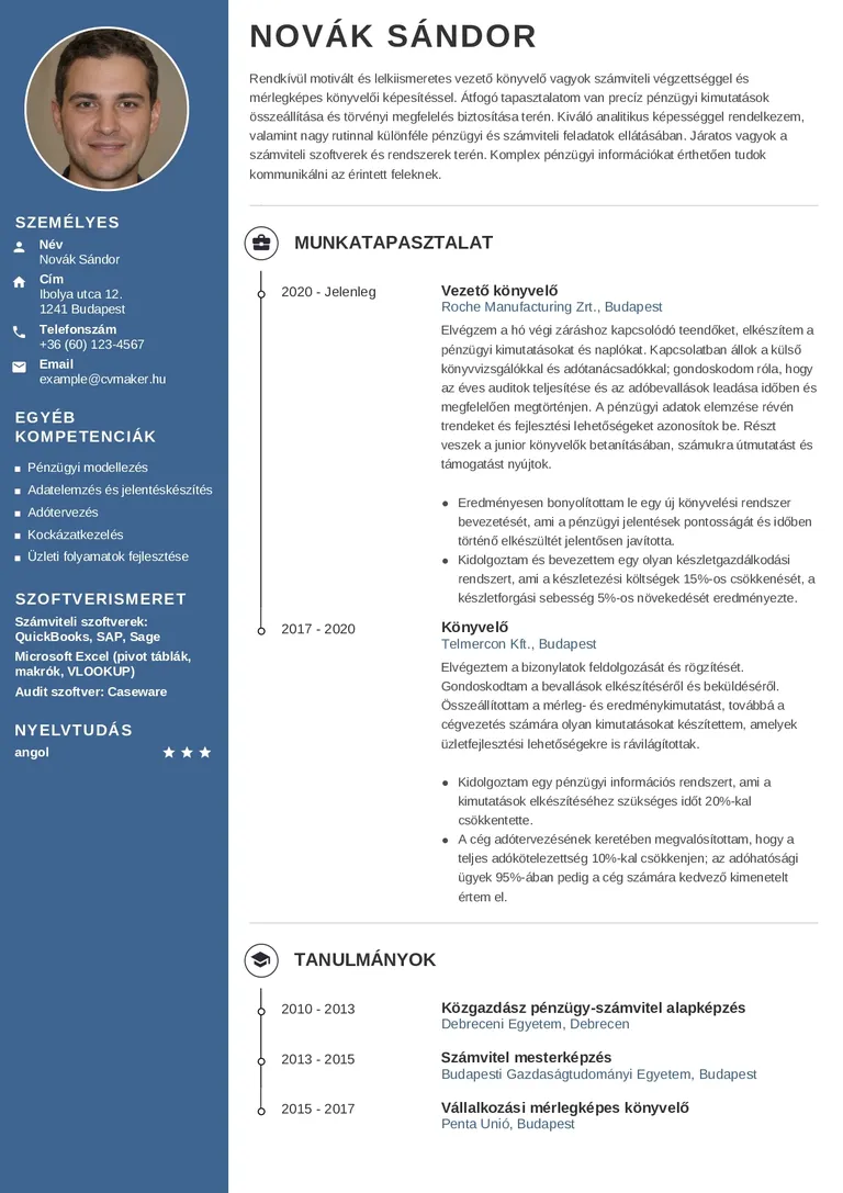 Könyvelő önéletrajz-minta