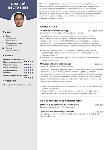 Примерно CV за ветеринар