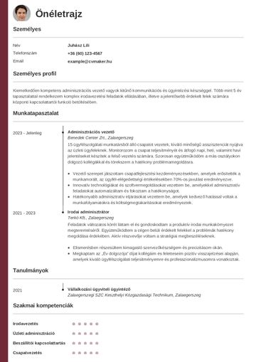 Önéletrajz minta adminisztrátor számára