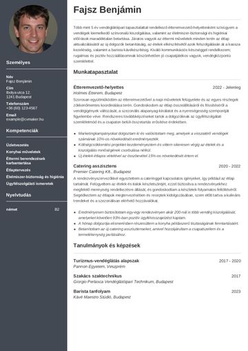 Vendéglátós önéletrajz minta