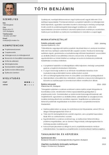 Építőipari önéletrajz minta