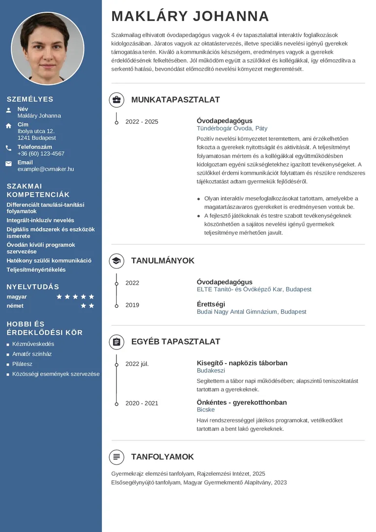 Önéletrajz-minta hobbi és érdeklődési kör megemlítésével