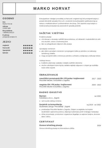 Primjer životopisa za promjenu karijere