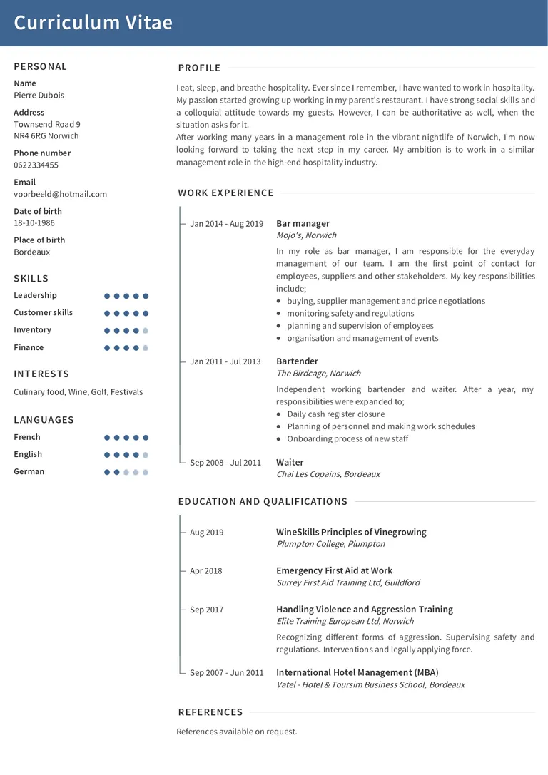 CV anglais exemple - Cambridge modèle