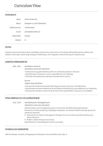 Exempel på praktik-CV