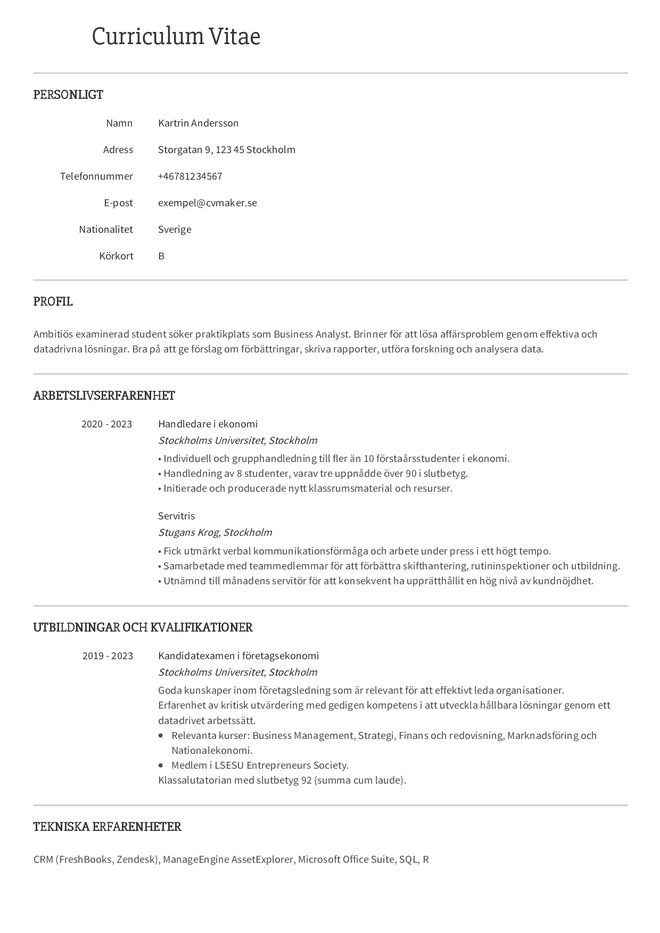 Exempel på praktik-CV