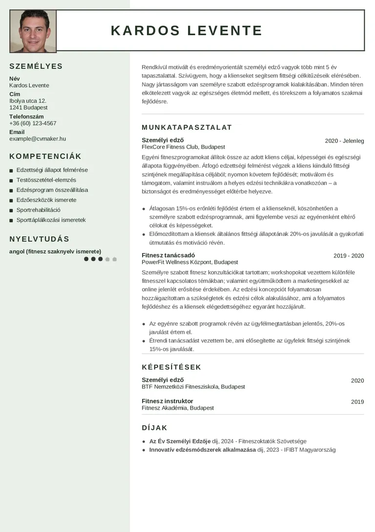 Díjakat önéletrajz minta