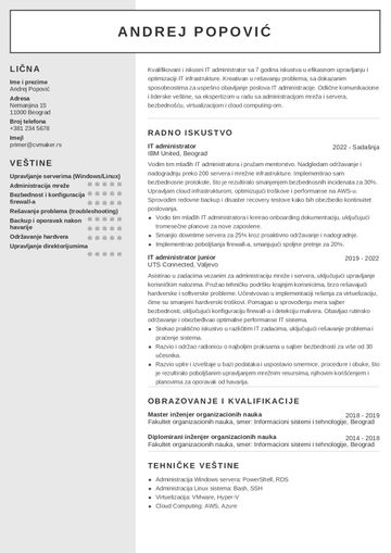 Primer CV-ja za IT administratora