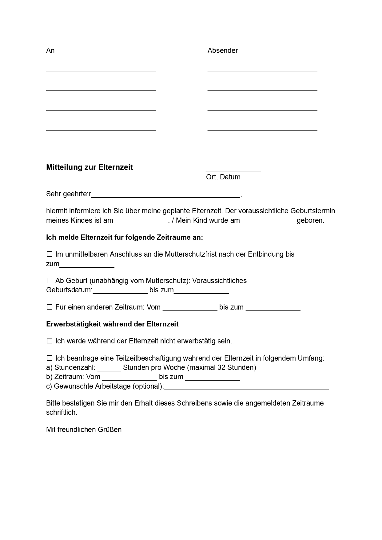 Mutterschaftsurlaub antrag