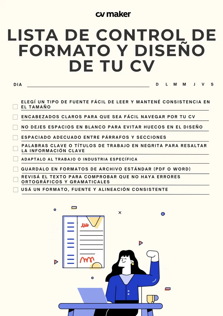 Lista de control de formato y diseño de tu CV