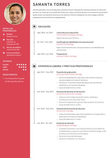 ejemplo de cv para educación