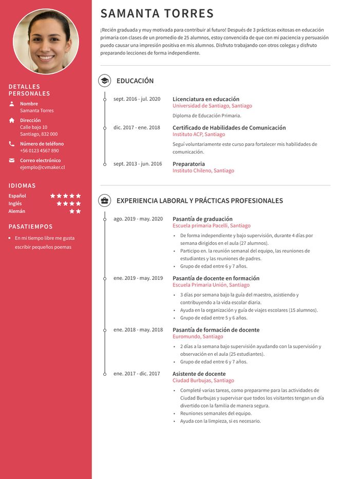 ejemplo de cv para educación