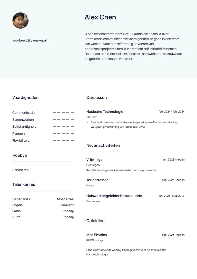 Voorbeeld-cv van nevenactiviteiten op de cv