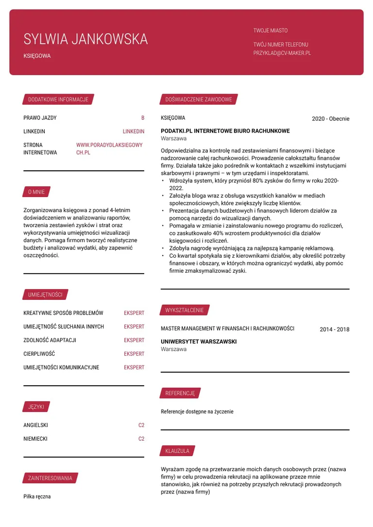 Przykład CV dla Księgowej
