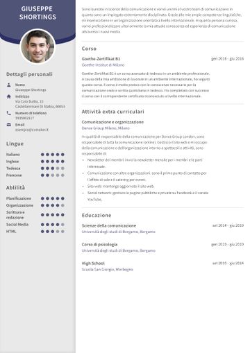 esempio di cv edinburgh viola