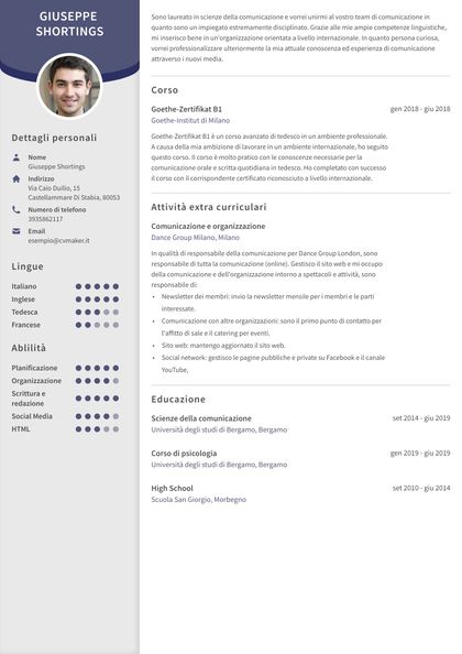 esempio di CV professionale