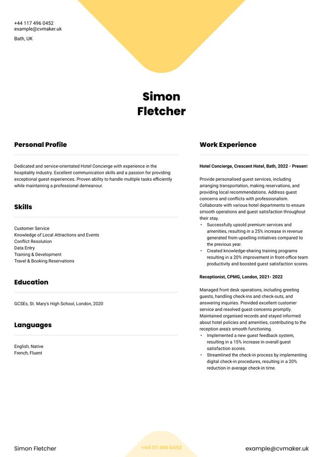 Concierge CV sample