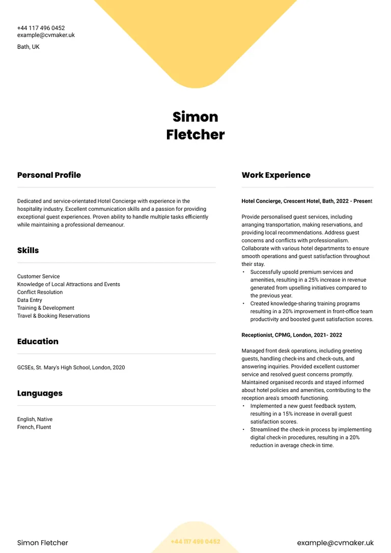Concierge CV  sample