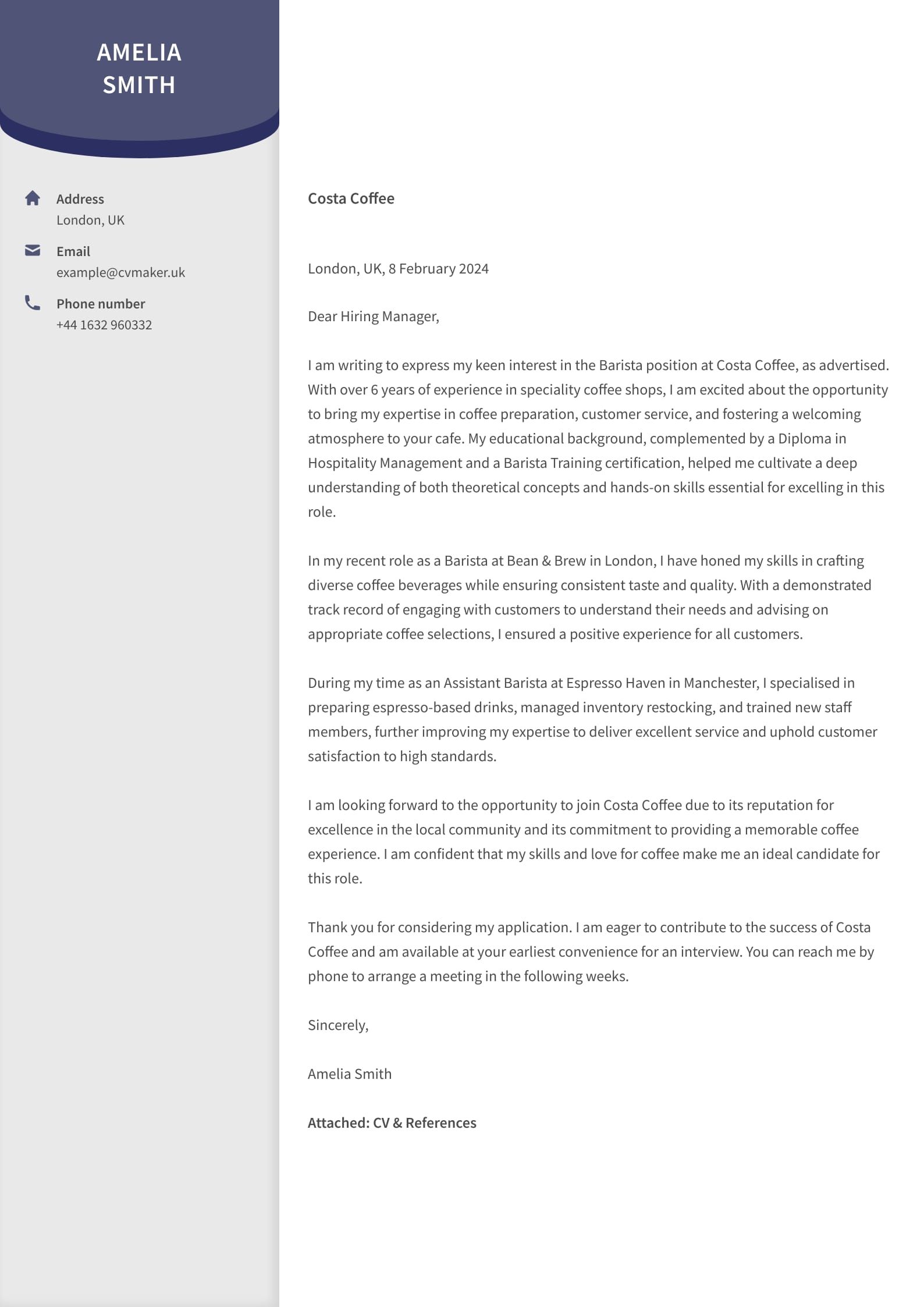 Barista Cover Letter