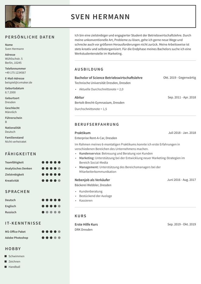 Student Lebenslauf Vorlage