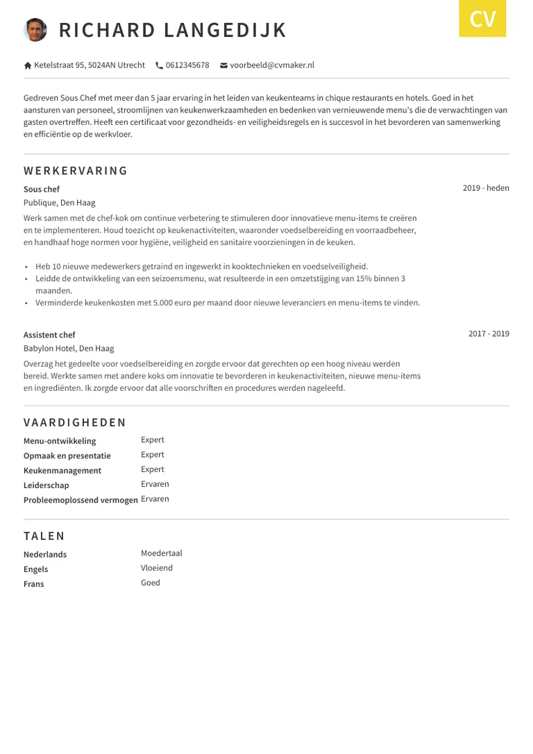 kok cv-voorbeeld