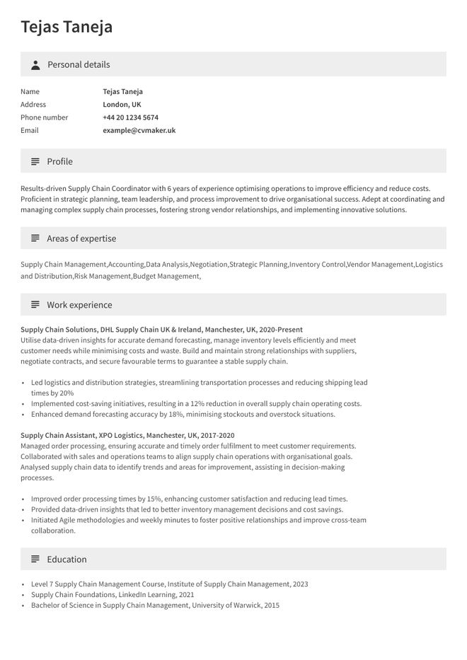 Supply Chain CV example