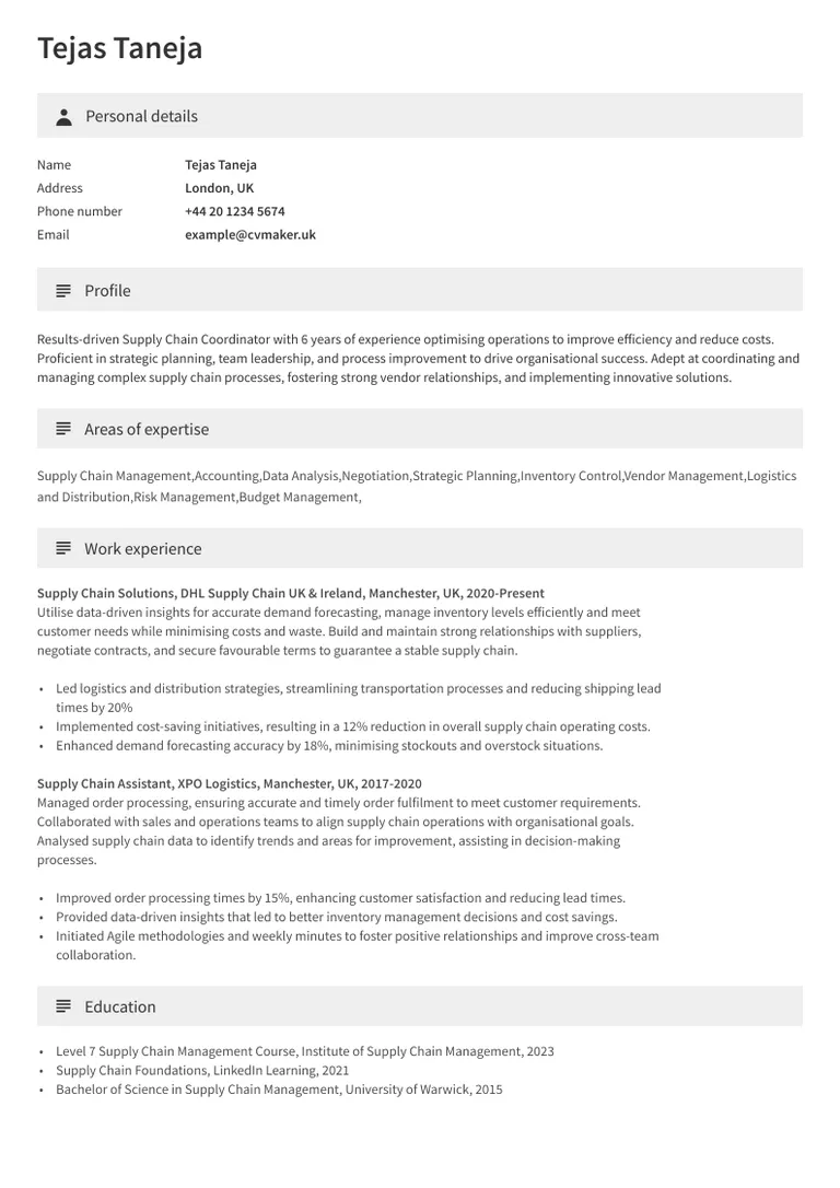 Supply Chain CV example