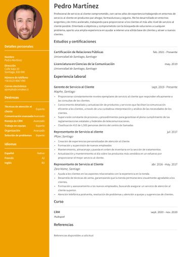 atencion al cliente cv ejemplo