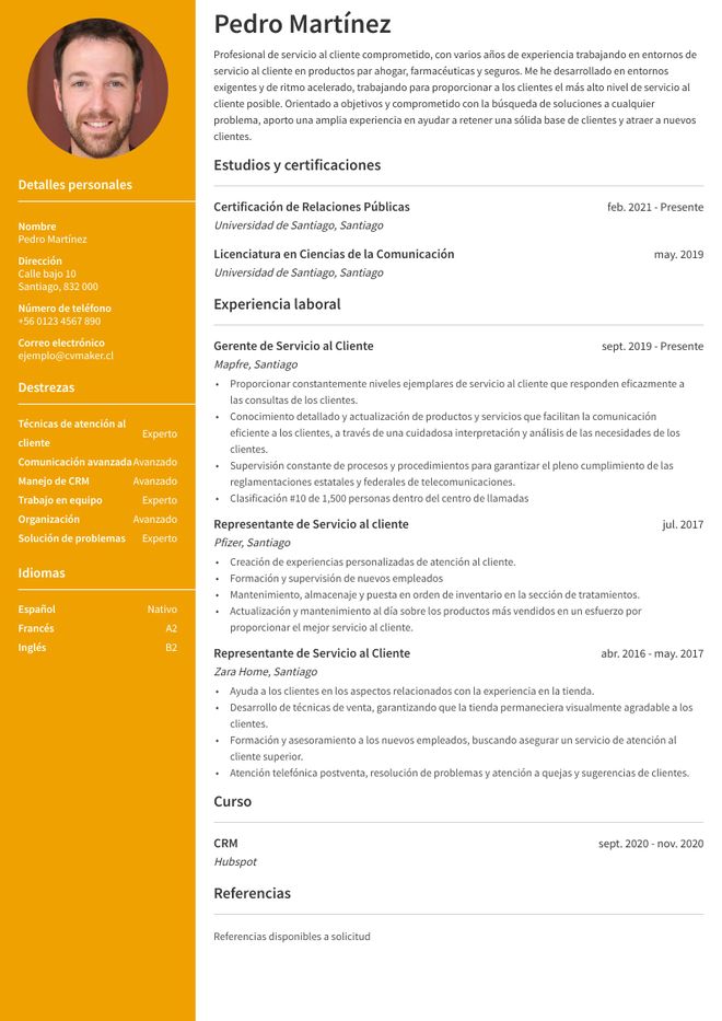 atencion al cliente cv ejemplo