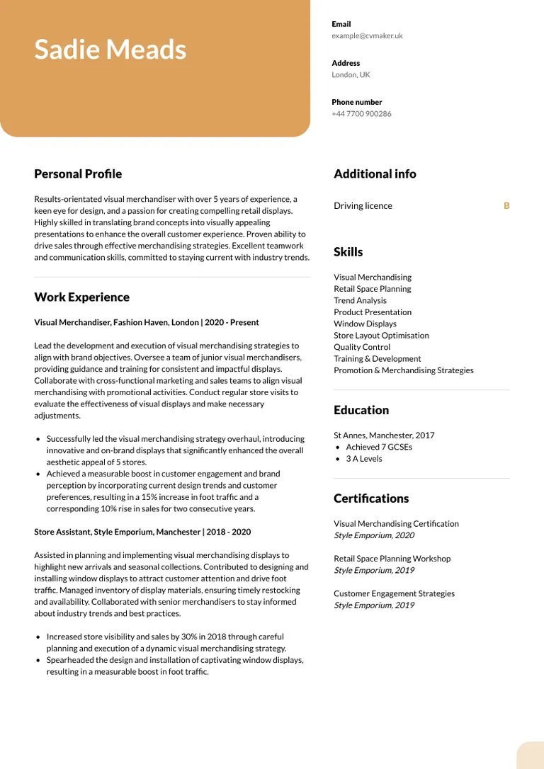 Merchandiser CV sample