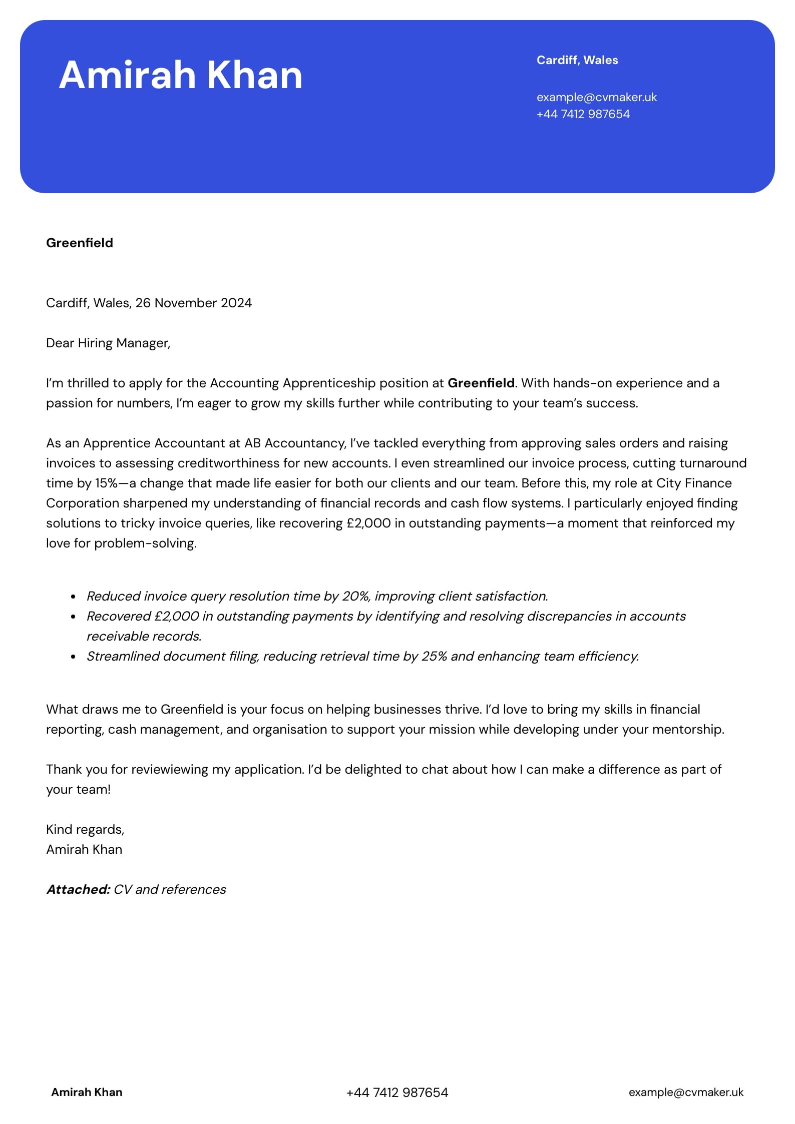 Apprenticeship Cover Letter