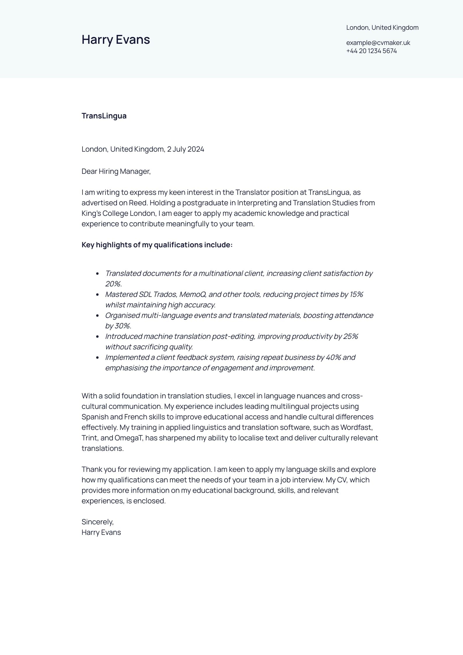 Translator Cover Letter
