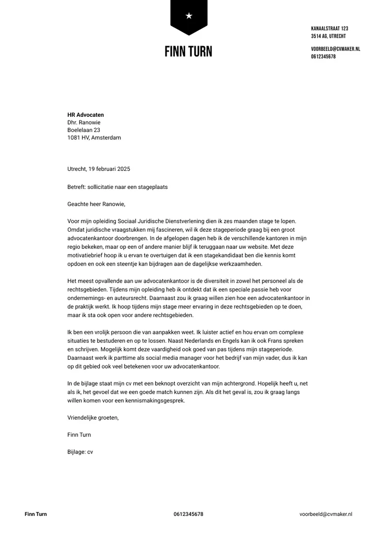 Korte motivatiebrief voorbeeld stage