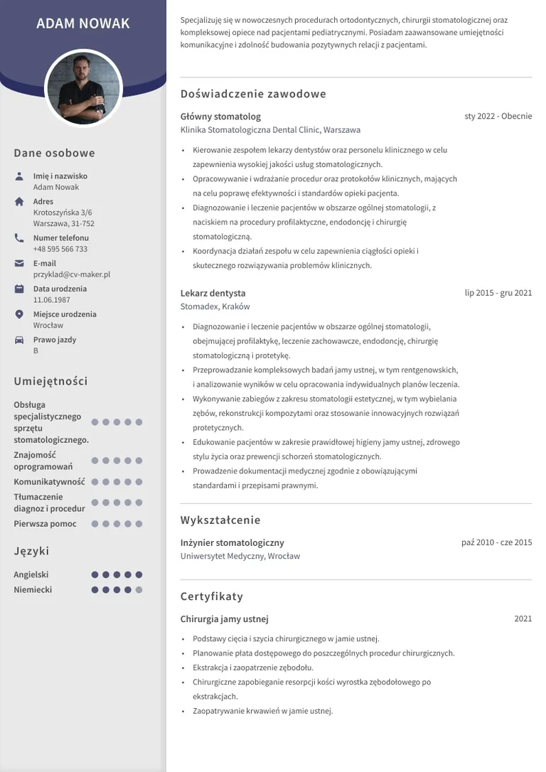 CV stomatolog wzór