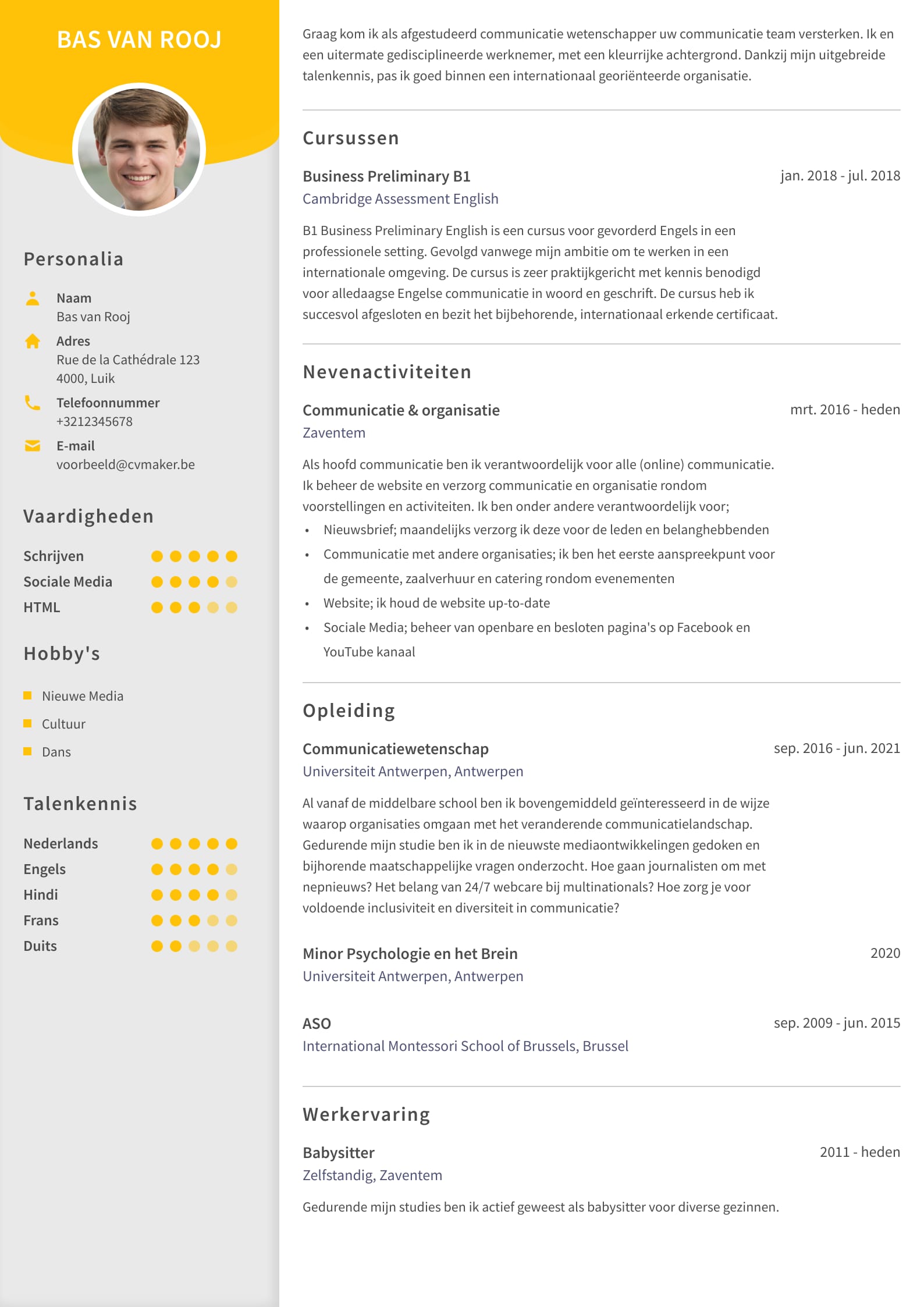 Cv voorbeeld student zonder werkervaring